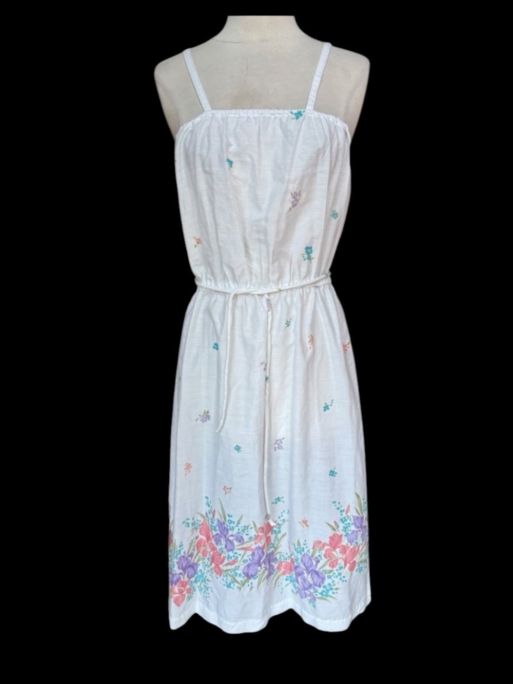 1970s Floral Cotton Sundress w/Smocked Upper Chest & Waist & Matching‎ Belt